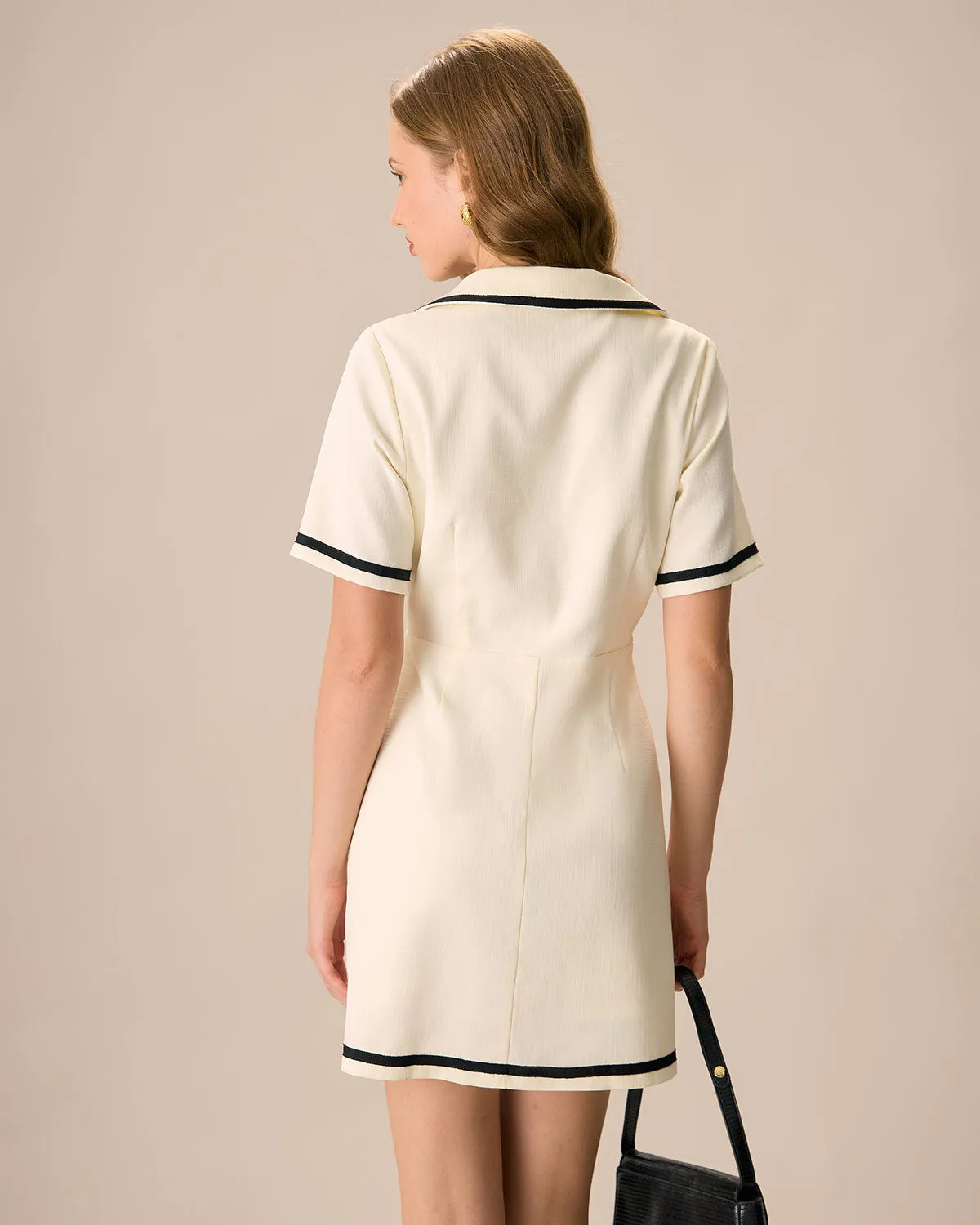 Women's Beige Lapel Contrasting Mini Dress sold by rihoas product image thumbnail 4