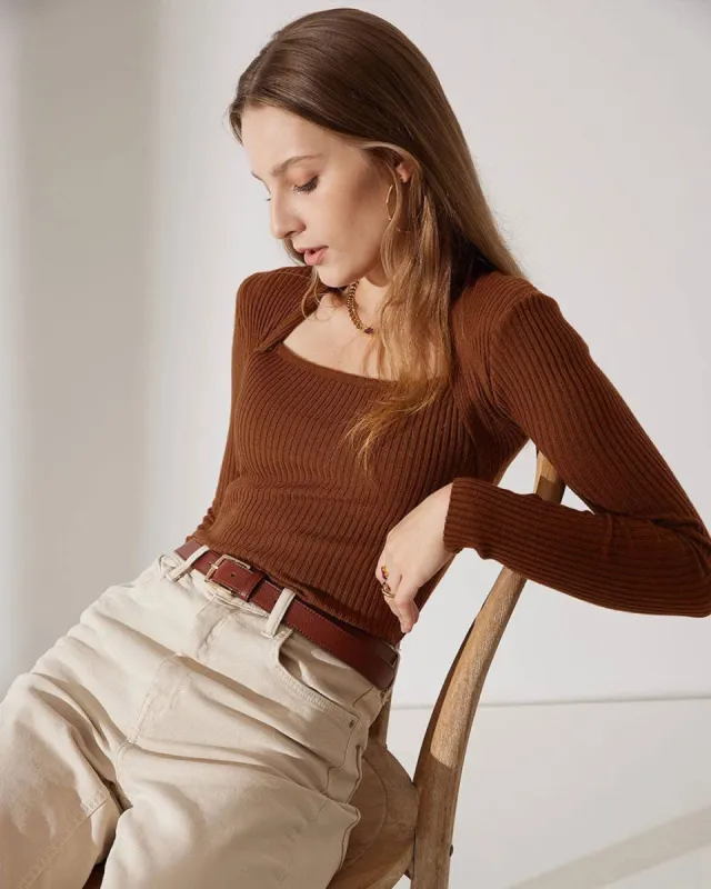 The Ribbed Front Cutout Knitwear sold by rihoas
