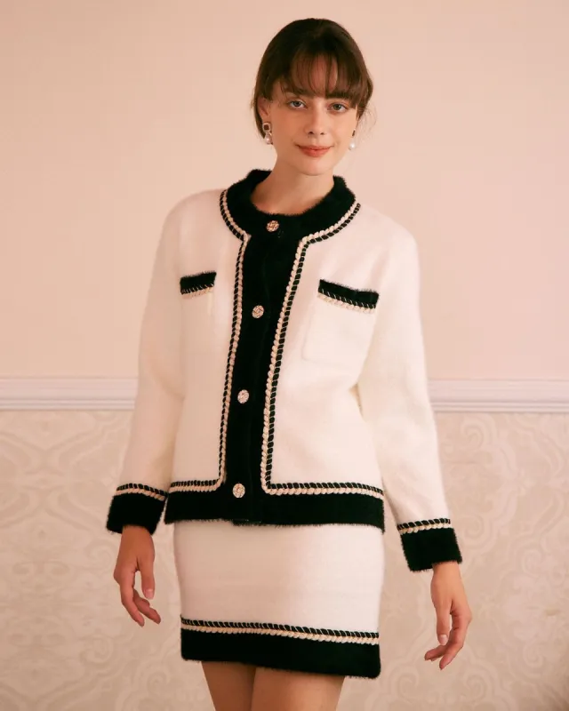 The Beige Round Neck Colorblock Cardigan sold by rihoas