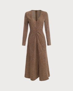 The Geometric Print Long Sleeve Midi Dress sold by rihoas