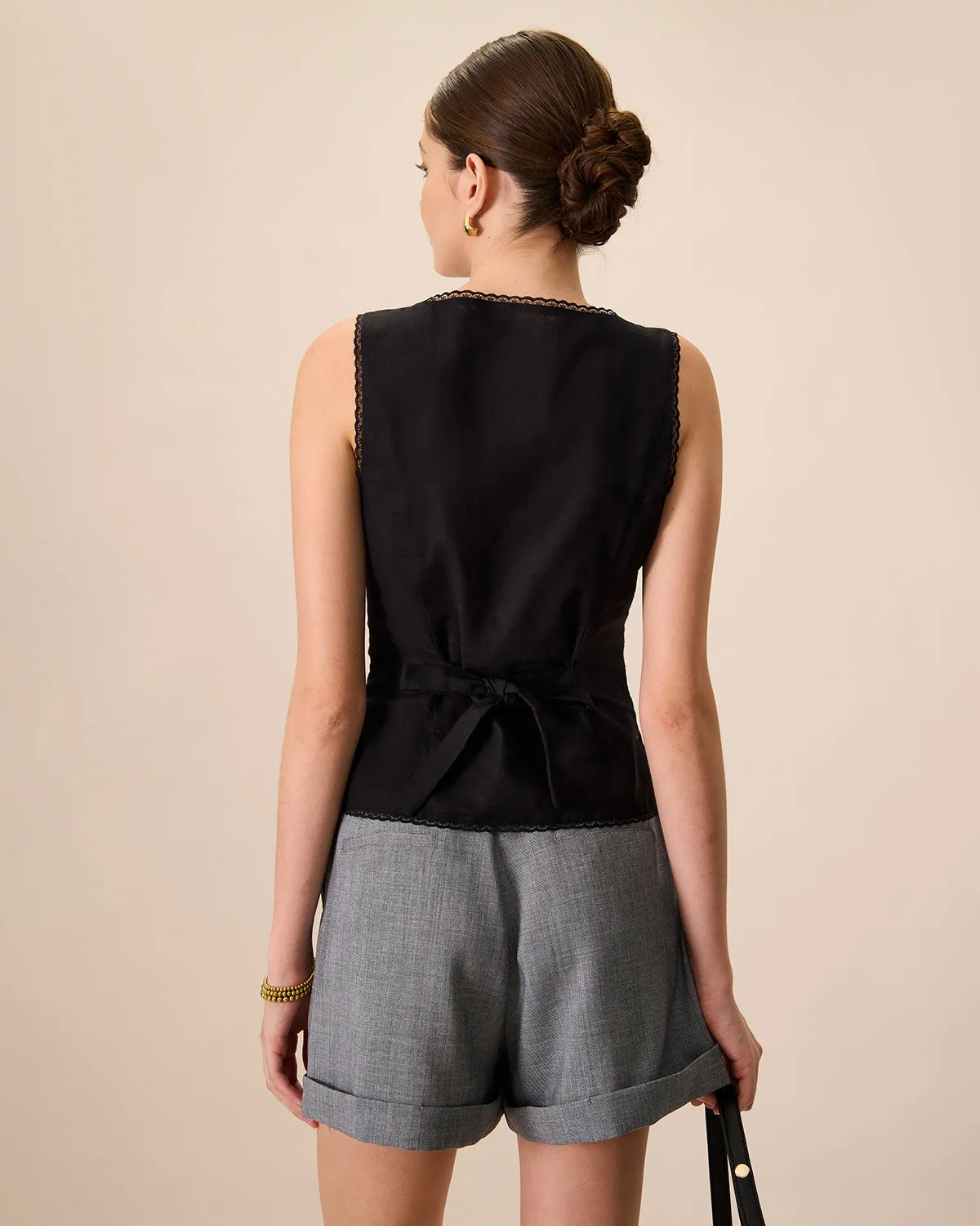 Women's Black Boat Neck Cotton Linen Vest sold by rihoas product image thumbnail 5