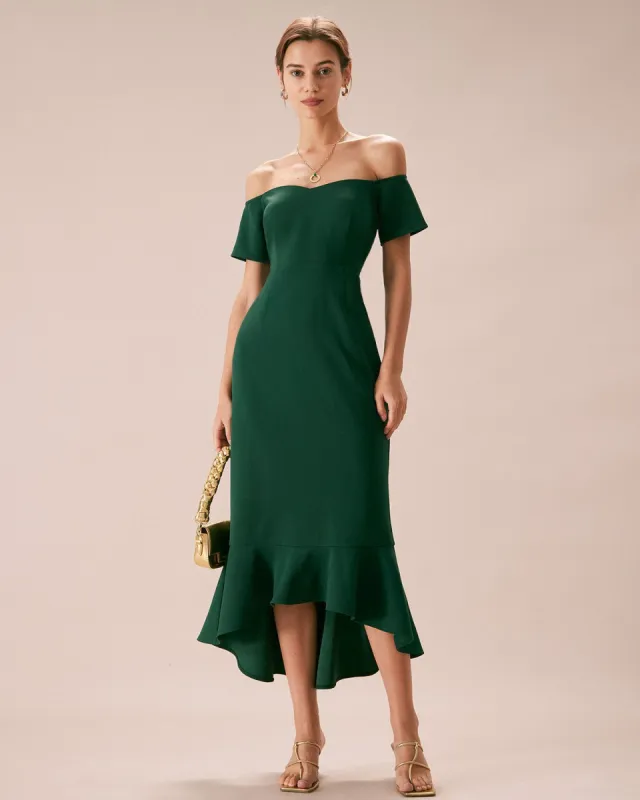 The Green Off-Shoulder Mermaid Midi Dress sold by rihoas