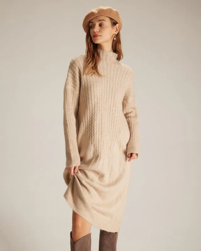 The Khaki Crew Neck Jumper Knit Midi Dress sold by rihoas