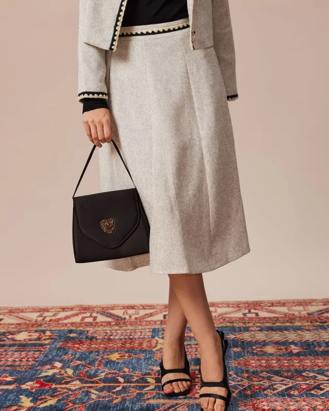 The Grey Contrast Trim Elastic Midi Skirt sold by rihoas