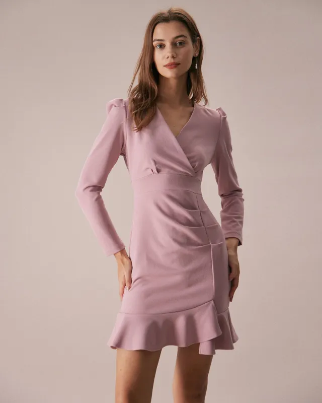 The Pink V Neck Waist Hugging Mini Dress sold by rihoas