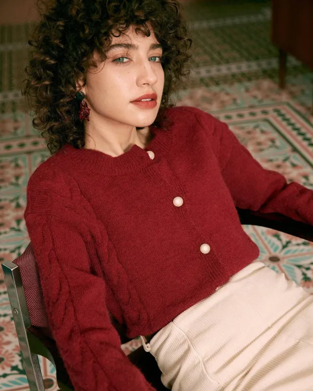 The Red Cable Knit Detailed Cardigan sold by rihoas