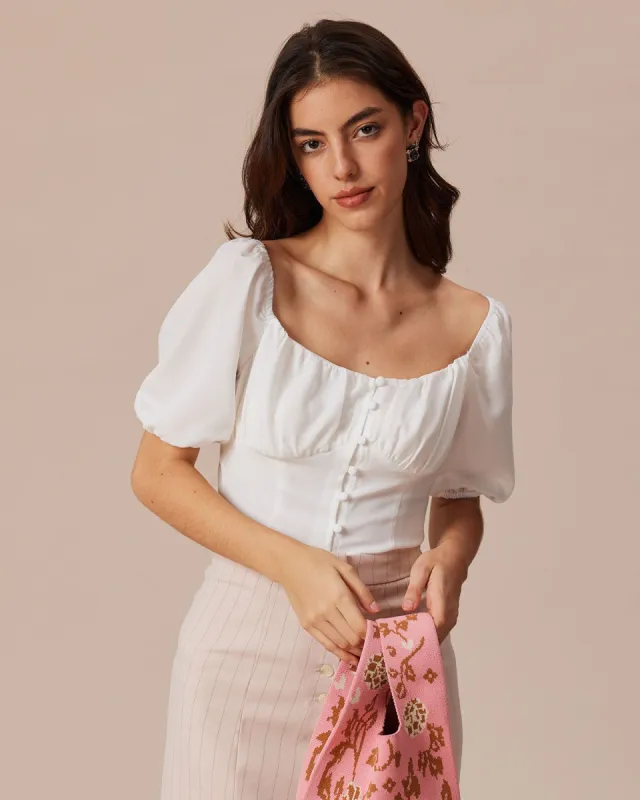 The White Sweetheart Neck Button Blouse sold by rihoas