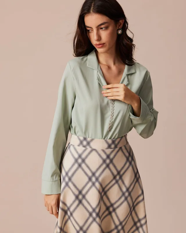 The Green Lapel Button Long Sleeve Shirt sold by rihoas