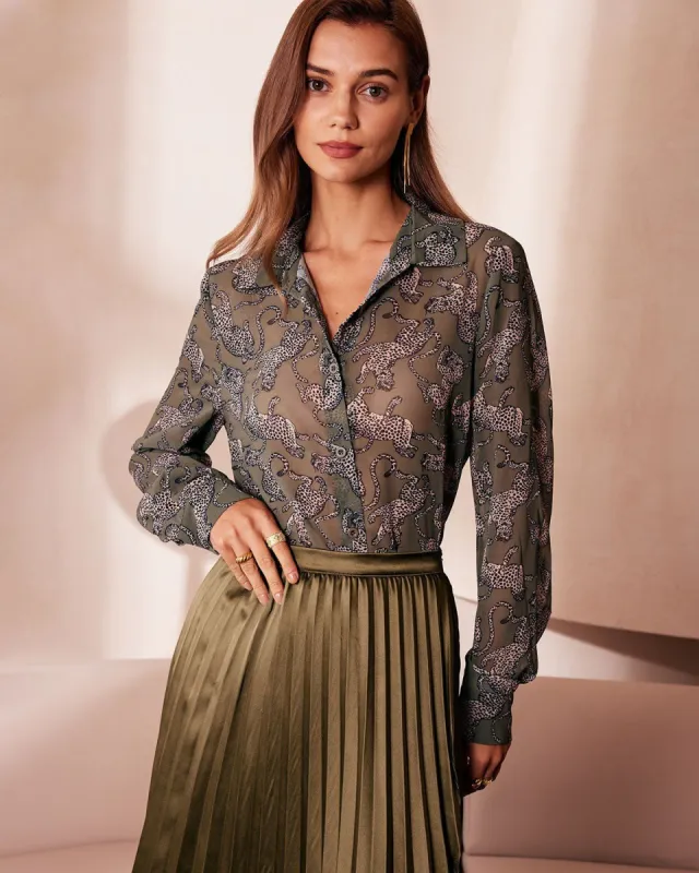 The Green Collared Cheetah Print Sheer Shirt sold by rihoas