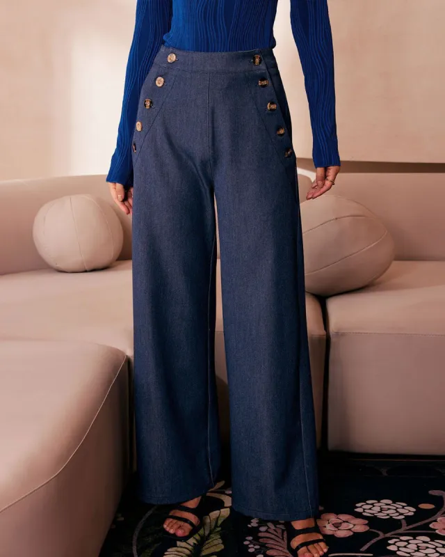 The High Waisted Button Fly Faux Jeans sold by rihoas