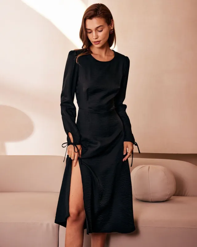 The Black Round Neck Backless Slit Midi Dress sold by rihoas