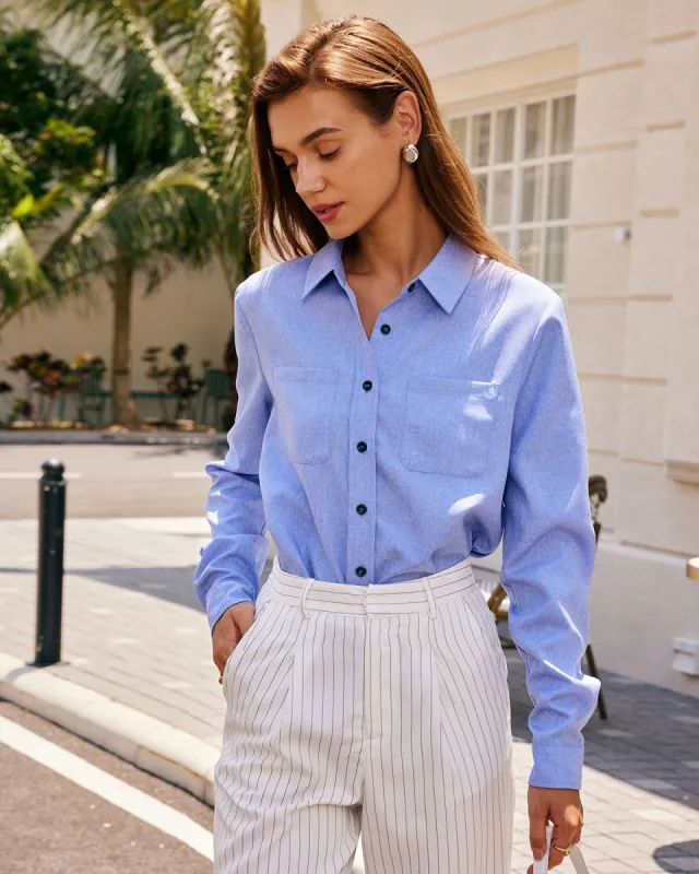 The Blue Lapel Button-up Long Sleeve Shirt sold by rihoas