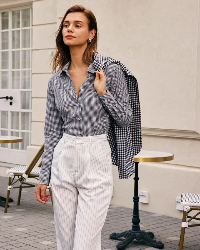 The Black Lapel Plaid Button Long Sleeve Shirt sold by rihoas