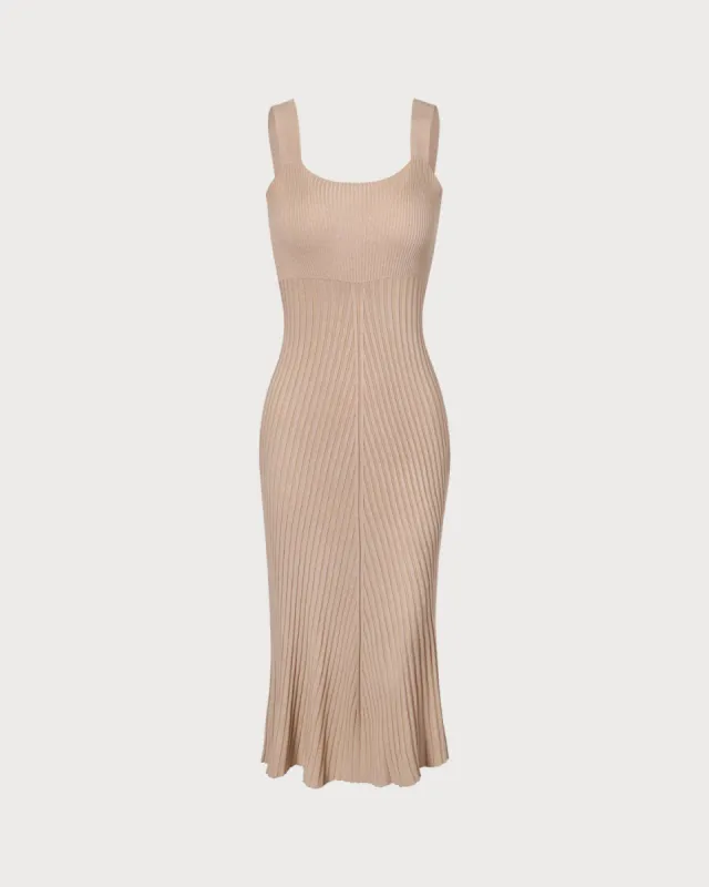 The Khaki U Neck Sleeveless Knit Midi Dress sold by rihoas