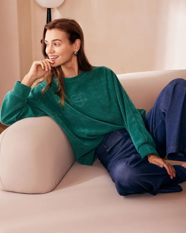 The Green Embroidery Corduroy Knit Sweatshirt sold by rihoas