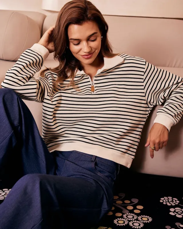 The Apricot Lapel Scalloped Striped Sweatshirt sold by rihoas