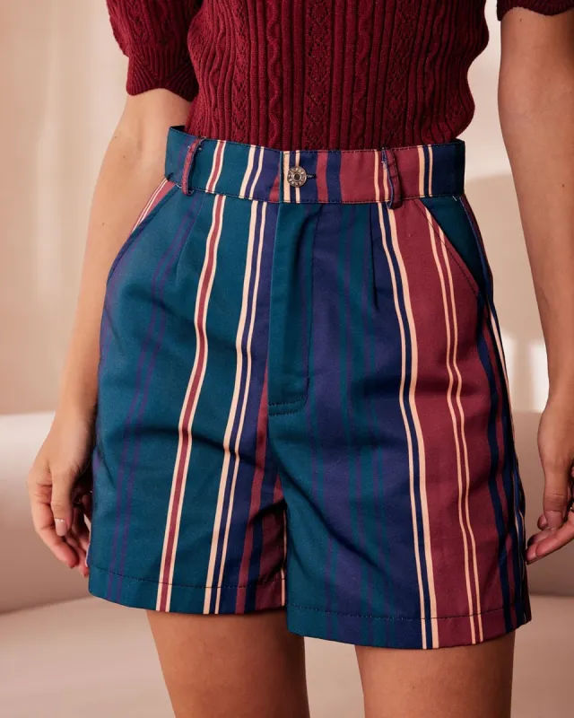 The Multi High Waisted Button Striped Shorts sold by rihoas