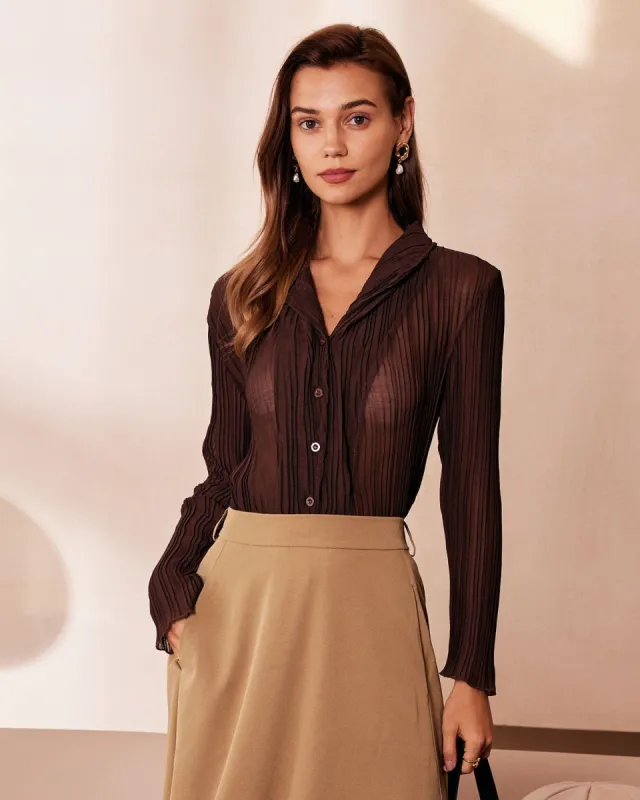 The Brown Lapel Pleated See Through Shirt sold by rihoas