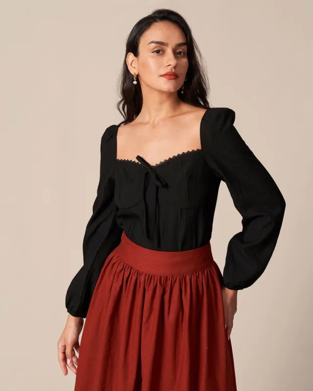 The Black Sweetheart Neck Lace Trim Blouse sold by rihoas