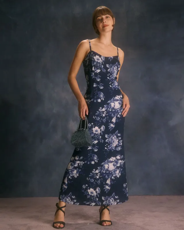 The Navy Floral Slip Mermaid Maxi Dress sold by rihoas