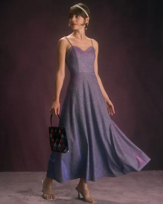 The Purple Sweetheart Neck Glitter Maxi Dress sold by rihoas