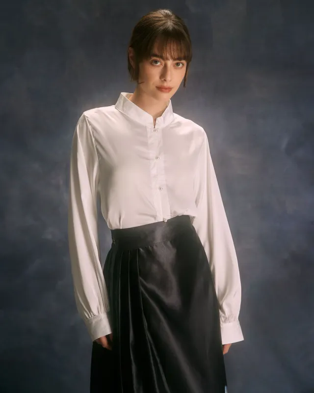 The White Stand Collar Lantern Sleeve Blouse sold by rihoas