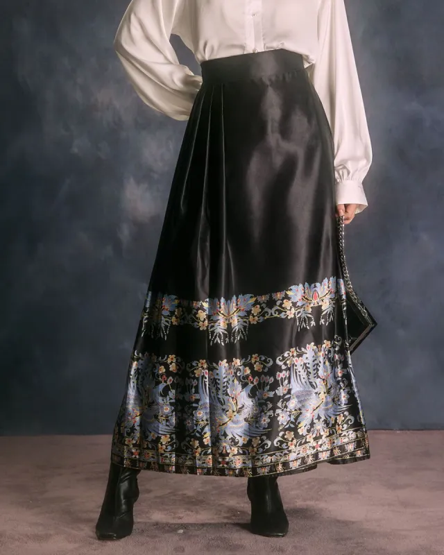 The Black Drawstring Pleated Wrap Midi Skirt sold by rihoas