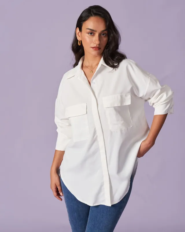 The White Collared Button-Down Pocket Shirt sold by rihoas