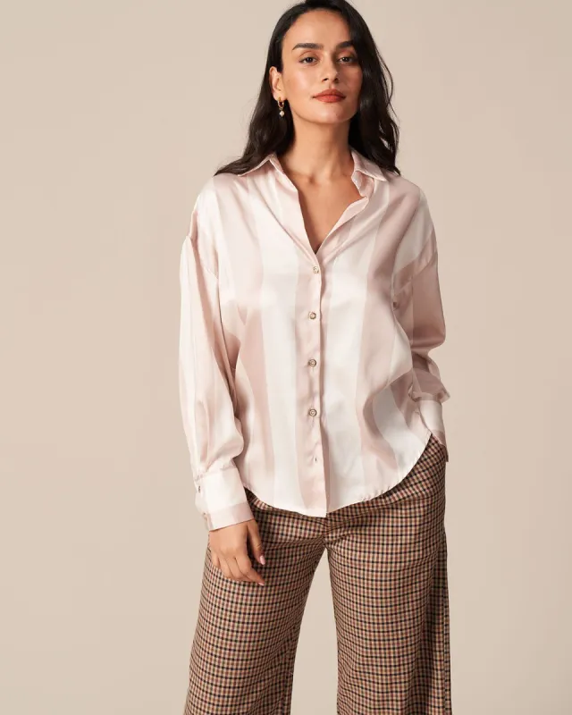The Apricot Collared Striped Long Sleeve Shirt sold by rihoas