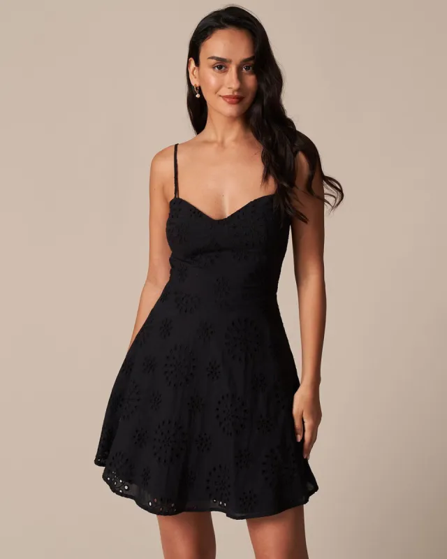 The Black Eyelet Embroidery A-Line Mini Dress sold by rihoas