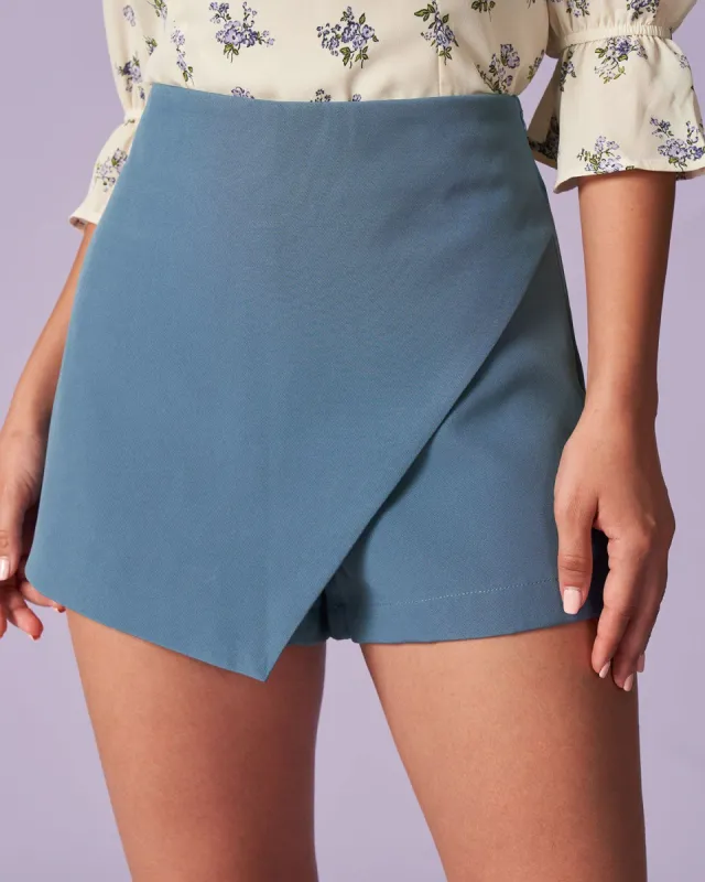 The Blue High Waist Asymmetrical Hem Skort sold by rihoas