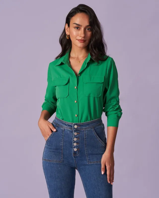 The Green Collared Button-Down Pocket Shirt sold by rihoas