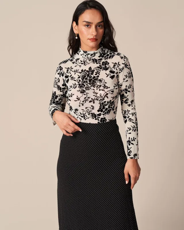 The Black Mock Neck Mesh Long Sleeve Tee sold by rihoas