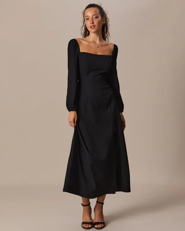 The Black Square Neck Long Sleeves Maxi Dress sold by rihoas