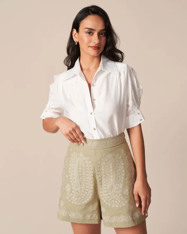 The White Lapel Button Up Short Sleeve Shirt sold by rihoas