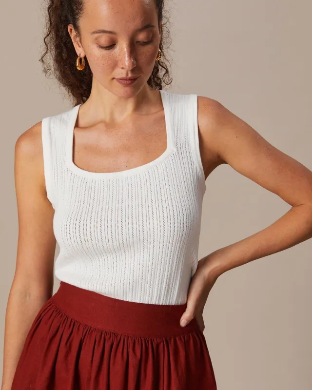 The White Square Neck Pointelle Knit Tank Top sold by rihoas