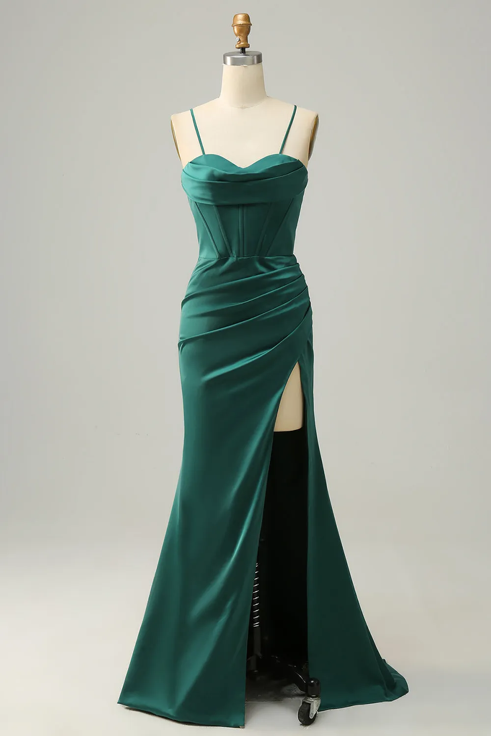 Dark Green Spaghetti Straps Mermaid Prom Dress sold by Zapaka