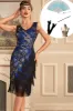 Sparkly Royal Blue Fringed Beaded 1920s Dress with Accessories Set sold by Zapaka