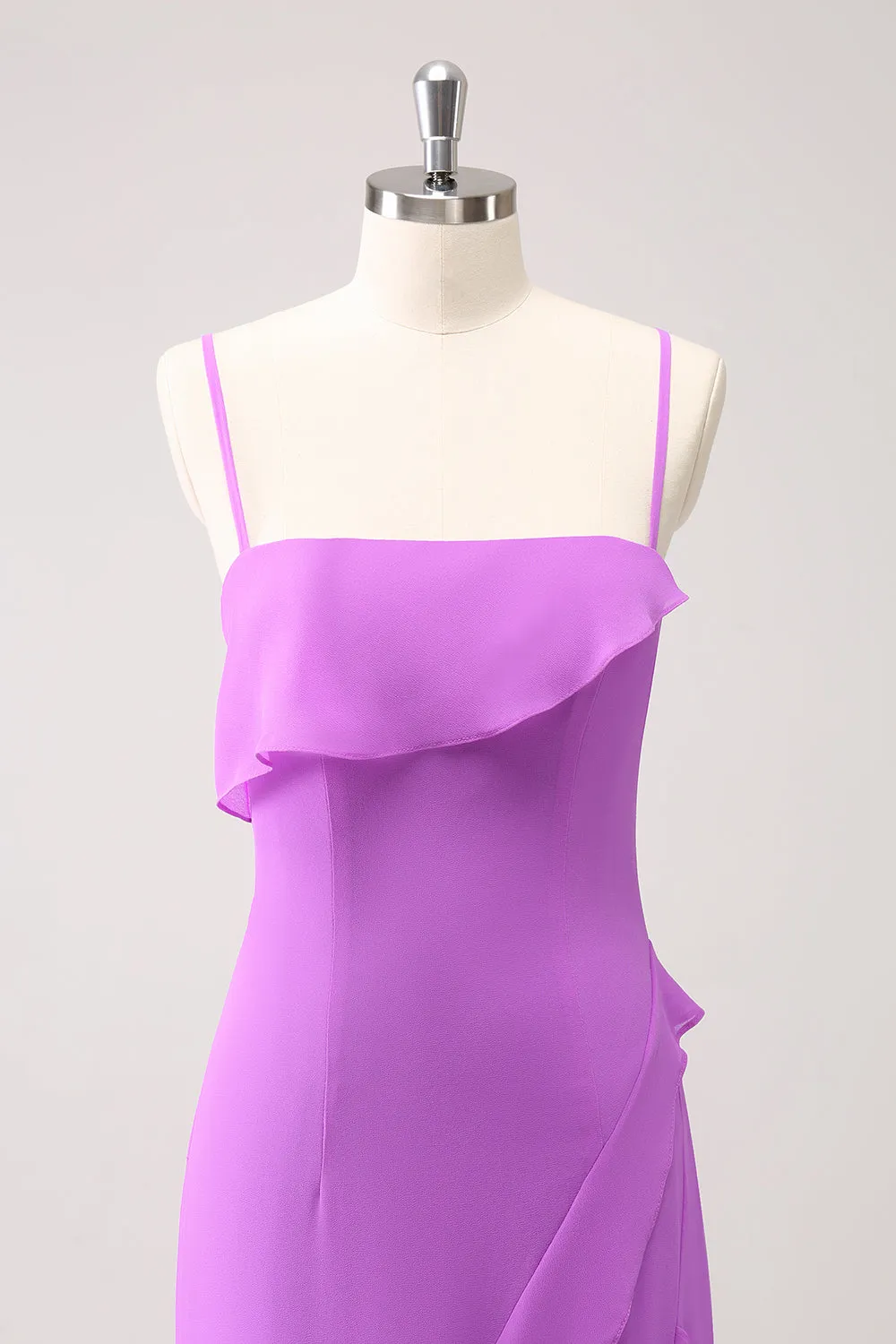Tahiti Ruffle Spaghetti Straps Chiffon Long Bridesmaid Dress with Slit sold by Zapaka product image thumbnail 4