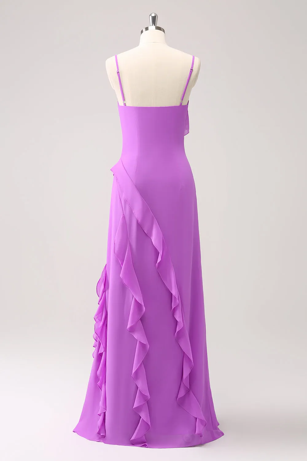 Tahiti Ruffle Spaghetti Straps Chiffon Long Bridesmaid Dress with Slit sold by Zapaka product image thumbnail 2
