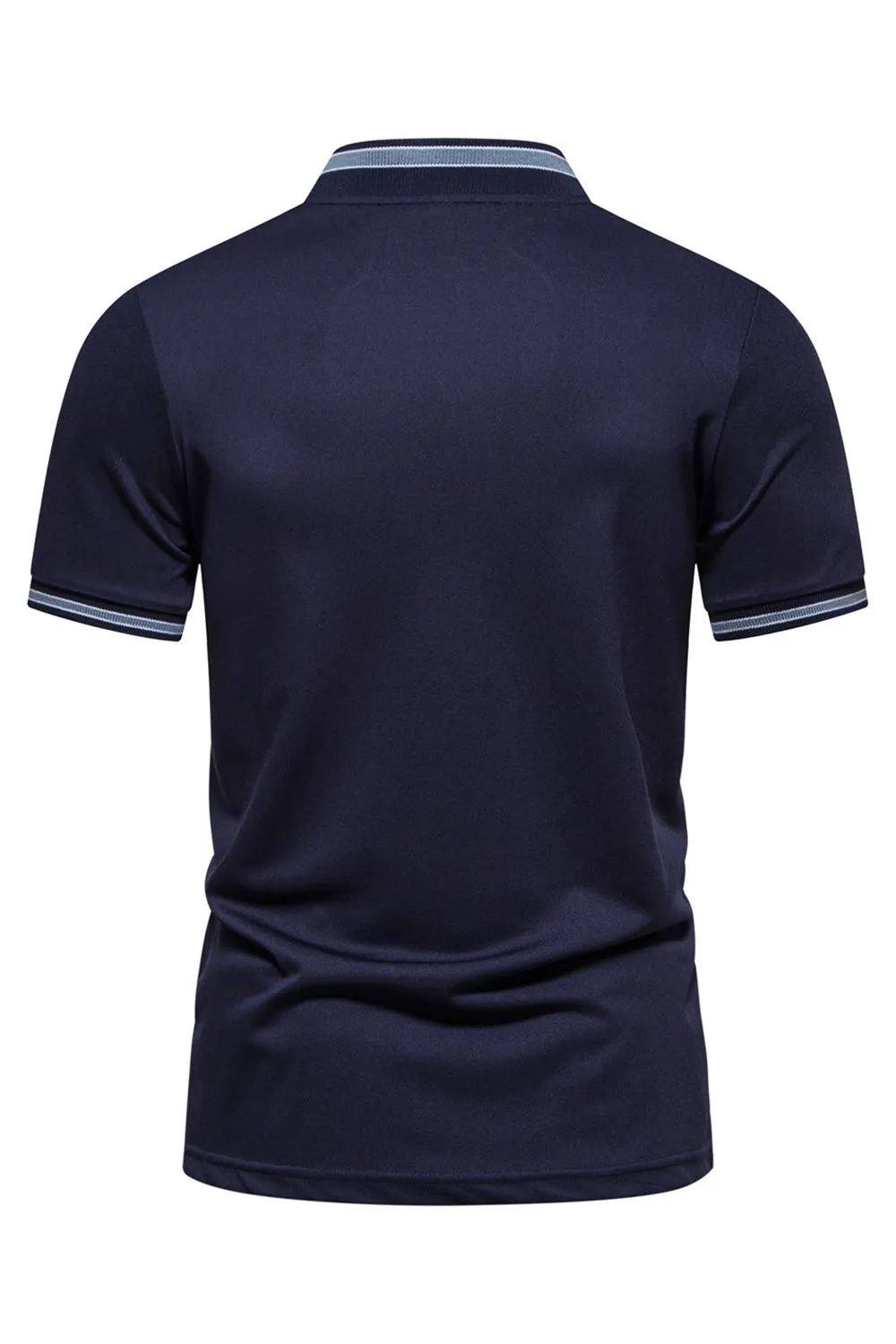 Navy Short Sleeves Zipper Cotton Men's Polo Shirt sold by Zapaka product image thumbnail 2