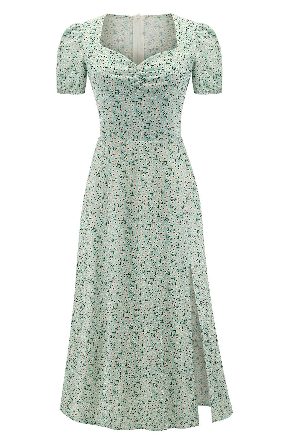 Light Green Floral 1950s Vintage Dress with Sleeves sold by Zapaka