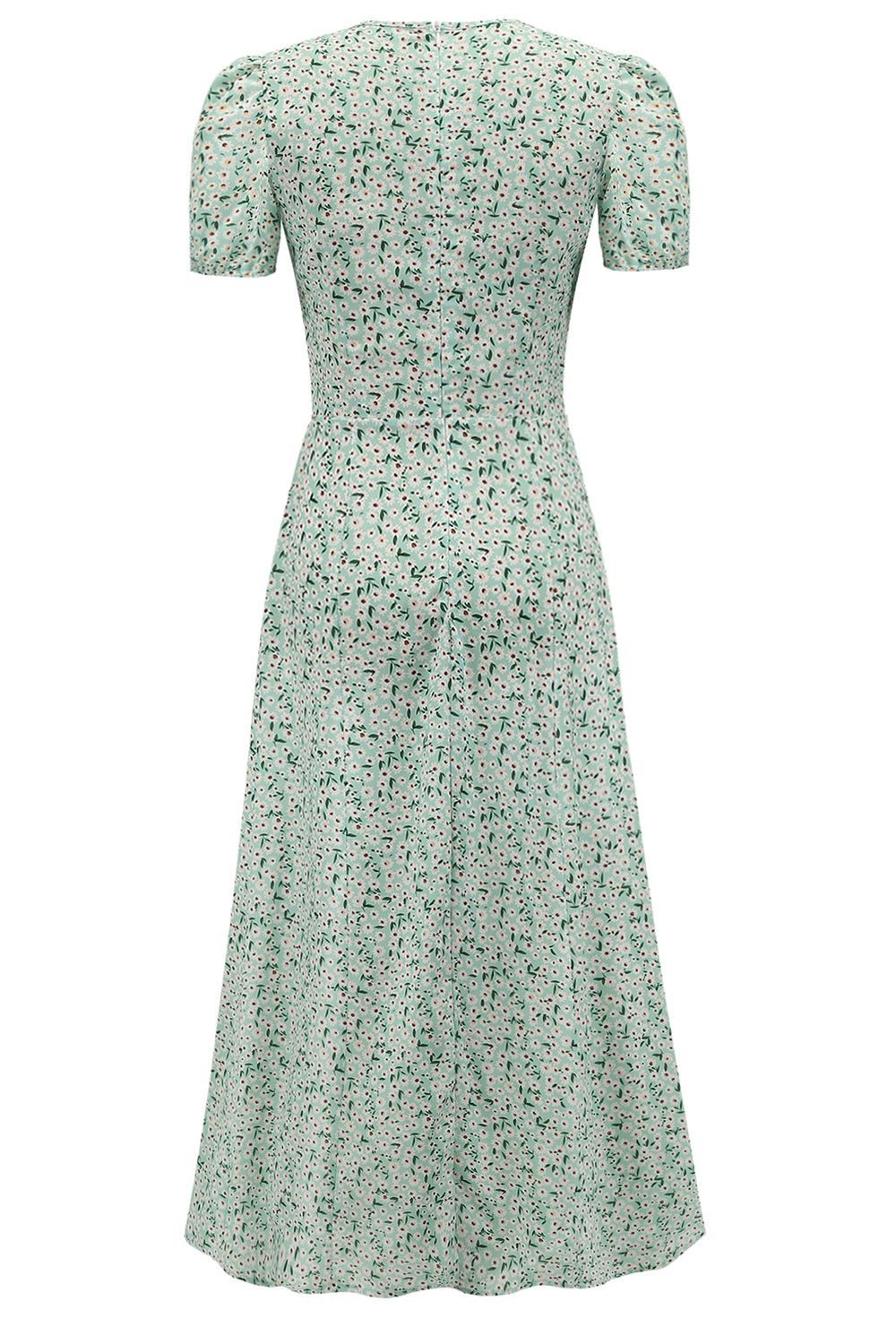 Light Green Floral 1950s Vintage Dress with Sleeves sold by Zapaka product image thumbnail 2