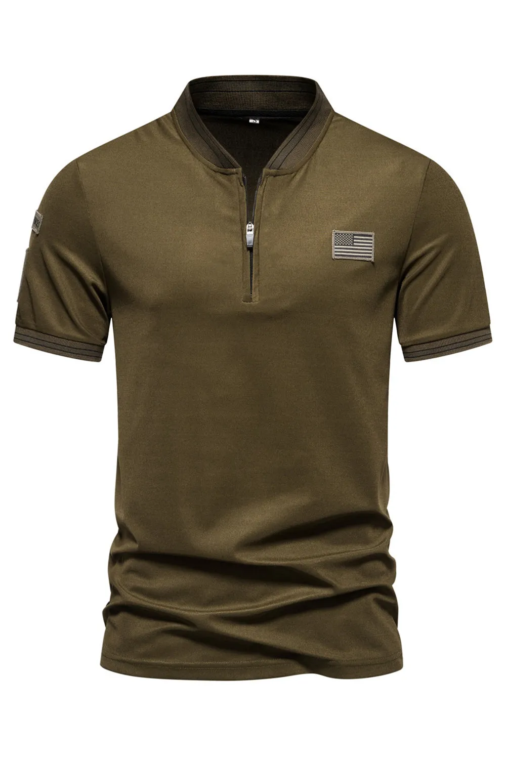 Navy Short Sleeves Zipper Cotton Men's Polo Shirt sold by Zapaka product image thumbnail 4