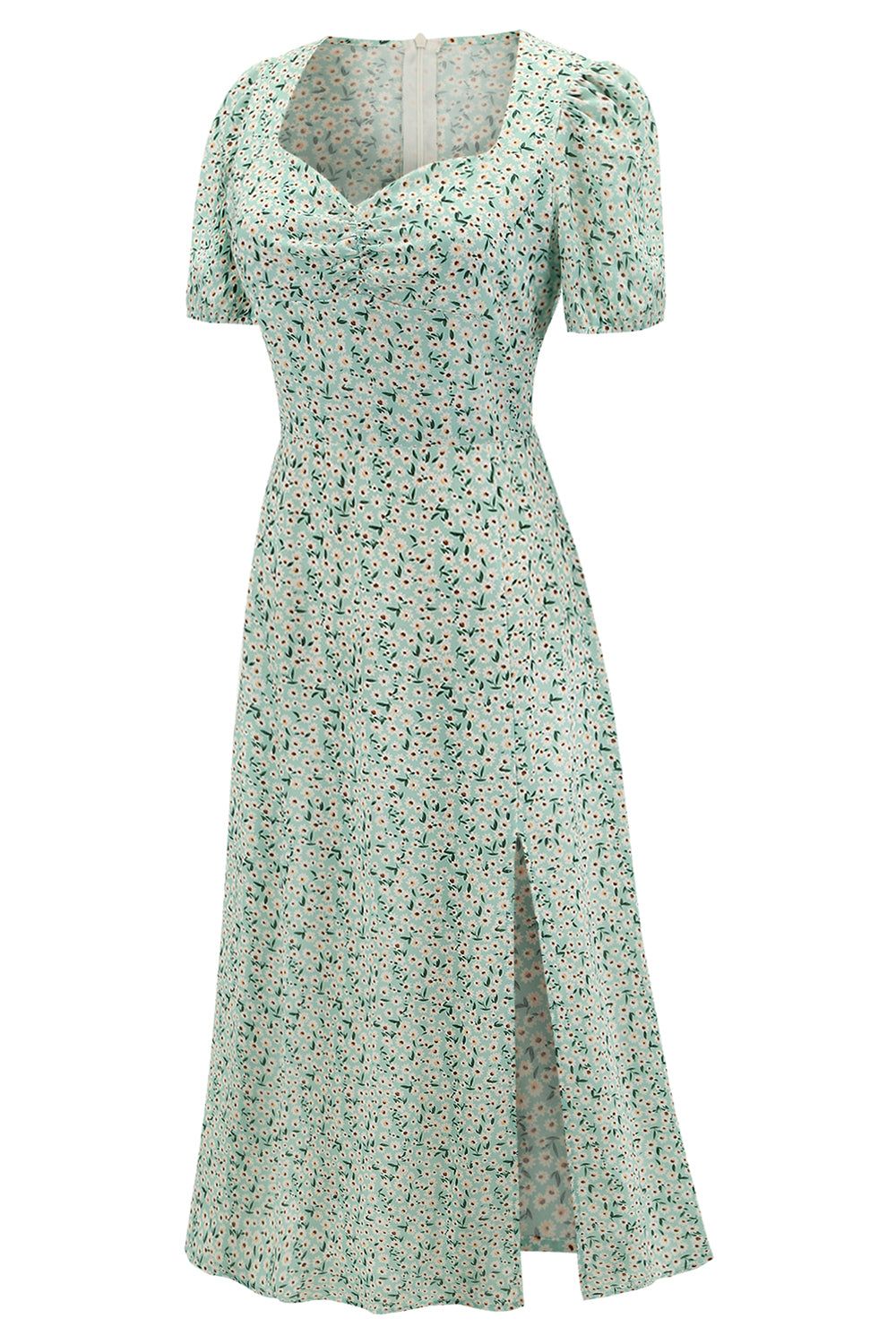 Light Green Floral 1950s Vintage Dress with Sleeves sold by Zapaka product image thumbnail 3