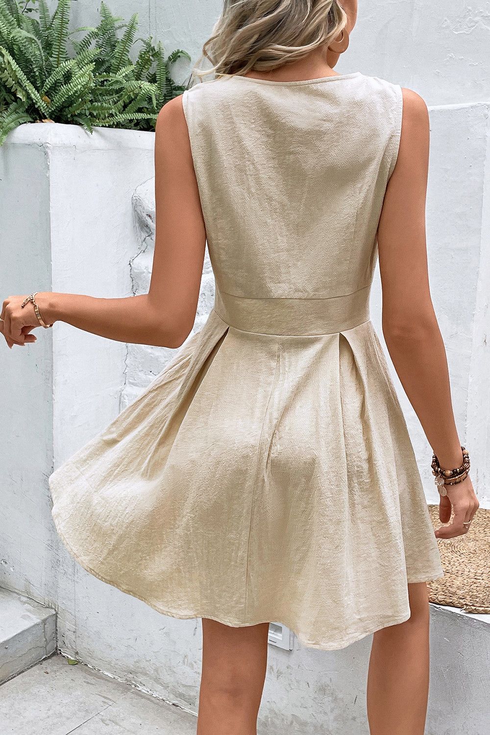 Khaki V Neck A Line Short Summer Dress sold by Zapaka product image thumbnail 2