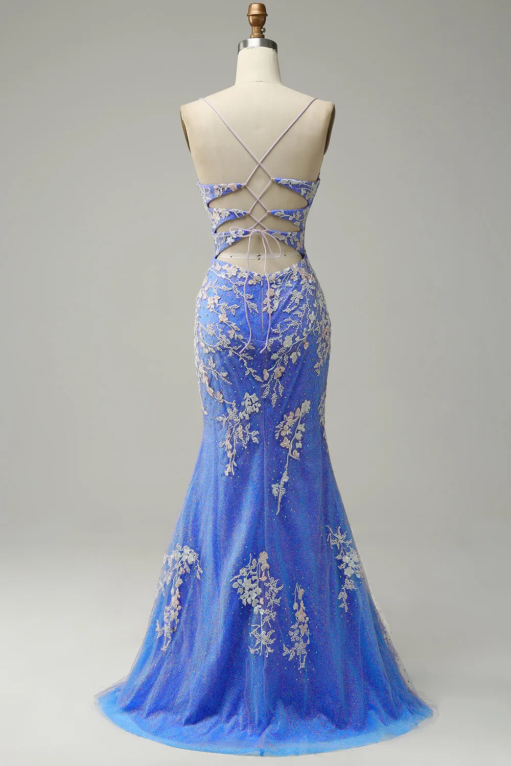 Mermaid V Neck Light Blue Long Prom Dress with Appliques Beading sold by Zapaka product image thumbnail 2