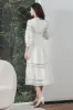 Tea-Length Lace Elegant White Graduation Dress with Long Sleeves sold by Zapaka