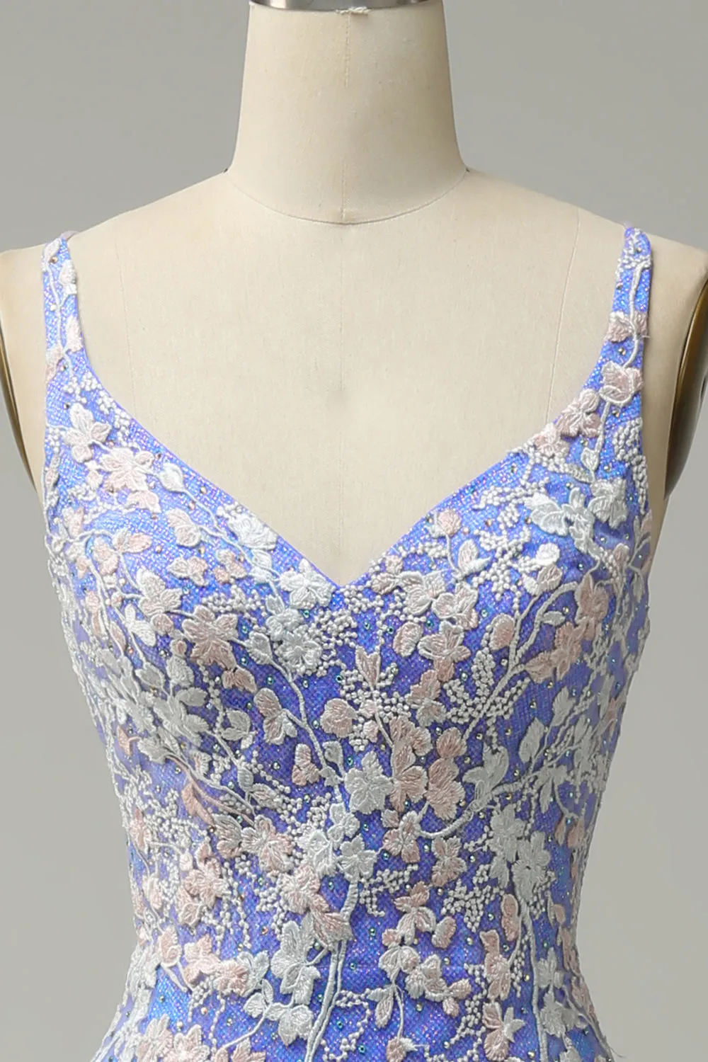 Mermaid V Neck Light Blue Long Prom Dress with Appliques Beading sold by Zapaka product image thumbnail 4