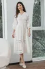 Tea-Length Lace Elegant White Graduation Dress with Long Sleeves sold by Zapaka